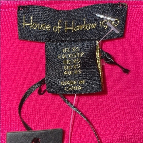 NWT HOUSE OF HARLOW 1960 Women’s Size XS Pink Crop Top Puffy Chiffon Sleeve - Picture 5 of 7